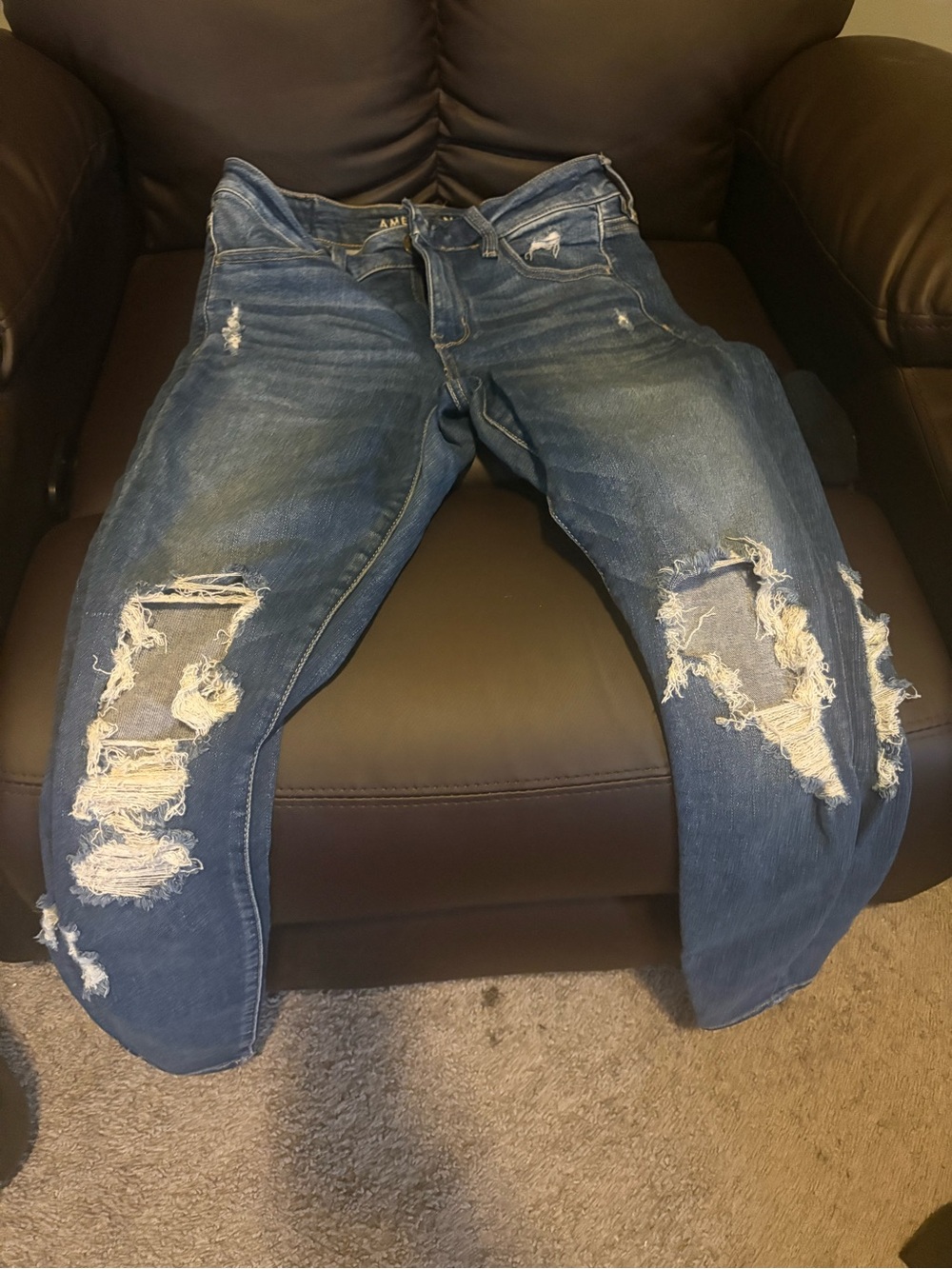 American Eagle Outfitters Women's Skinny Distressed Blue Jeans